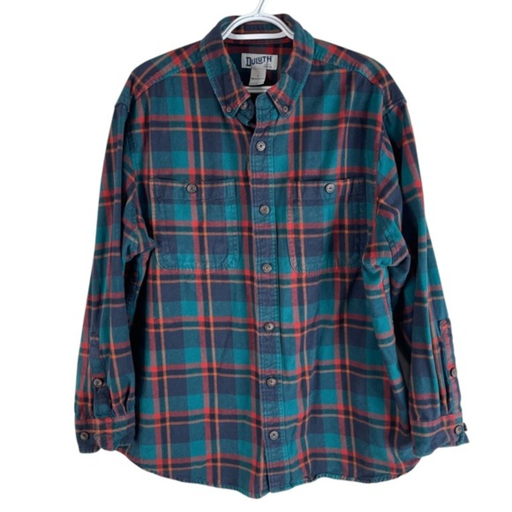 Duluth Trading Mens Relaxed Fit Flannel Shirt Large Colorful Plaid Cotton Heavy